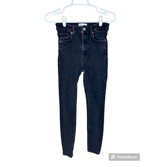 Zara Denim - Zara Hi Rise High Waisted Skinny Jegging Black Dark Wash Denim Jeans Size 4